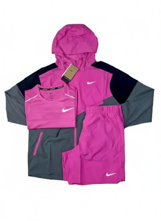 Nike Playful Pink UV Windbreaker, Nike Miler T-Shirt & Nike Challenger Shorts Set