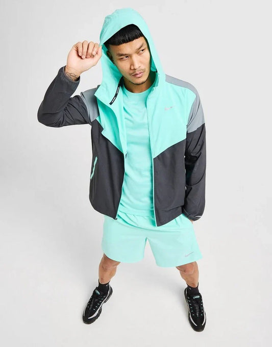 Nike Playful Turquoise UV Windbreaker, Nike Miler T-Shirt & Nike Challenger Shorts Set