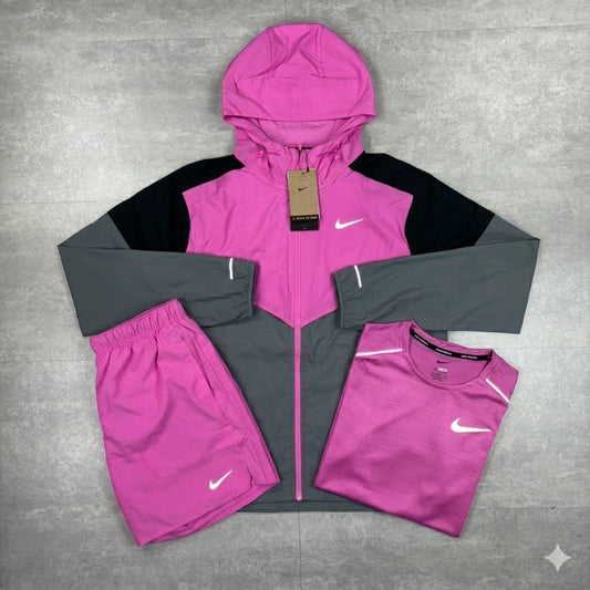 Nike Playful Pink UV Windbreaker, Nike Miler T-Shirt & Nike Challenger Shorts Set